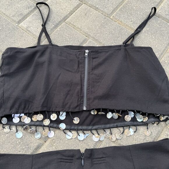 JASON WU Mother Of Pearl Beaded Sea Shell Linen Rayon Crop Top + Skirt SET NWT 6 - Picture 13 of 15